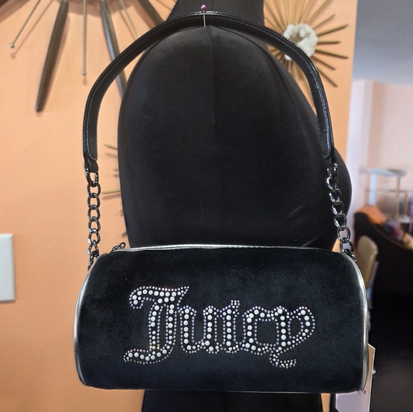 Juicy Couture Velour Barrel Handbag Black & Silver Shoulder Bag Bling Baddie NWT - Picture 1 of 15